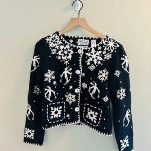 Michael Simon NYC Ski Sweater Womens Size Medium Vintage 1995 Black White Snow
